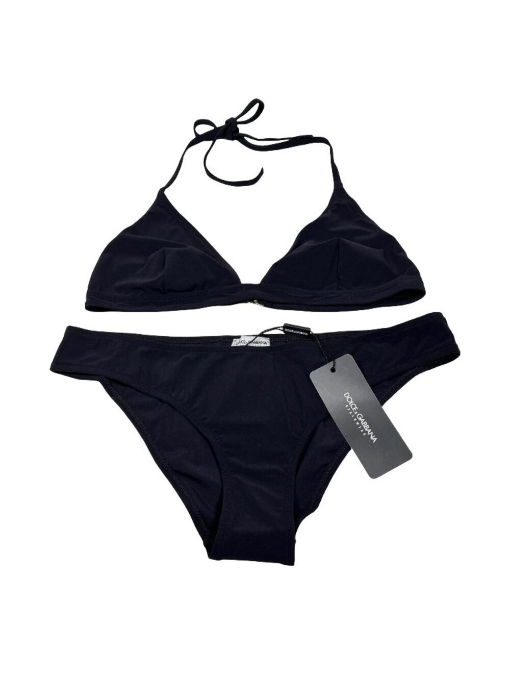NEW Dolce & Gabbana Black Bikini Set Top & Bottom Sz L Minimalist Designer